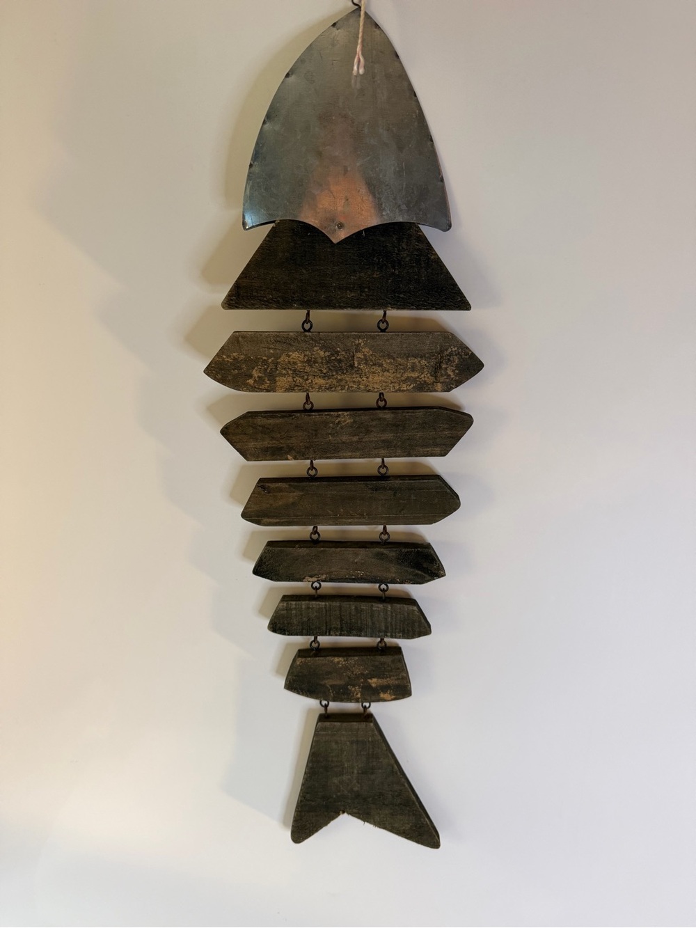Articulated fish skeleton- wood and galvanized metal | rustic charm